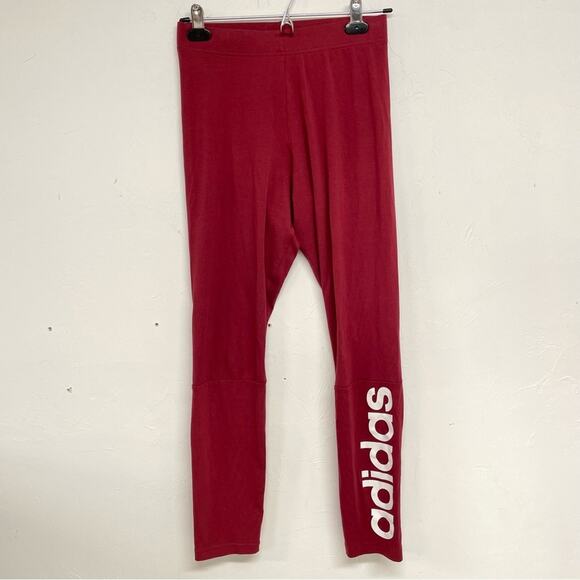 Adidas Red Logo Print High Rose Leggings S - Picture 1 of 9